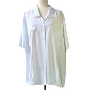 MAGGIE BARNES Flowy Shirt Short Sleeve White Button Down Blouse Plus Size 3X